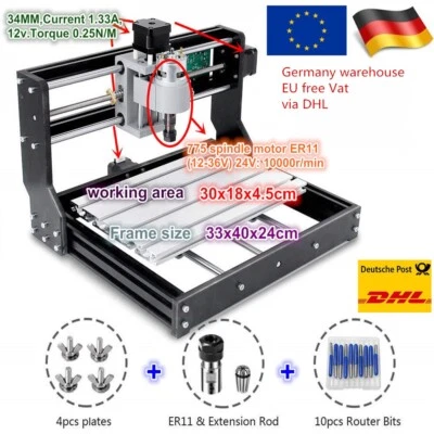 【DE】3 Axis GRBL 3018 Pro CNC Router Milling Engraver Machine + ER11 Collet +Bits - Bild 1 von 4