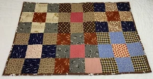 Antique Patchwork Quilt Table Topper, Nine Patch, Early Calico Prints, 1900’s - Picture 1 of 19