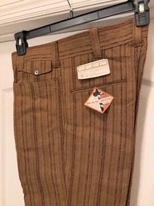 Vintage 70s Striped Bell Bottoms Pants Size 32 Unhemmed NOS Flair HIPPIE Brown - Picture 1 of 11
