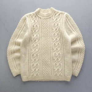 Vintage Handmade Cable Knit Crewneck Sweater Men's M Long Sleeve Wool - Picture 1 of 10