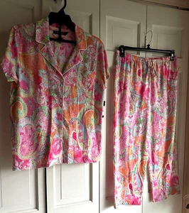 NWT $70 Lauren Ralph Lauren Cotton Blend Short Sleeve Pajama Set Size MED - Picture 1 of 5