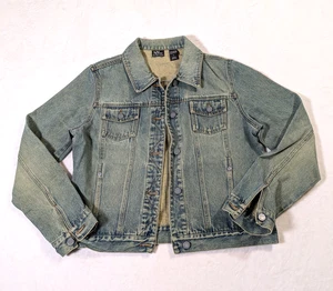 NY Jeans Womens L Denim Trucker Jean Jacket 100% Cotton Overdye - Picture 1 of 8