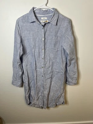 C&C California Shirt Womens Small Blue White Striped Linen Button Down Tunic - Image 1 of 4