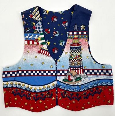 Nautical Childrens Handcrafted Reversible Novelty Vest Medium Multicolor Cotton - Image 1 of 4