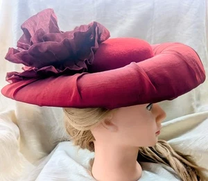 Red Hat Vintage Mr. Hi, Made In The USA 1980s. This Formal Red Rose Hat Is Wool - Picture 1 of 11