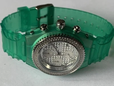 1.0CTW REAL DIAMOND GREEN JELLY AQUA MASTER WATCH W#13 NEW & BOXED - Image 1 of 4