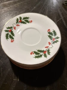 Weihnachten Stechpalme Beere Fine China Japan Untertassen 5 Stück Xmas - Bild 1 von 6