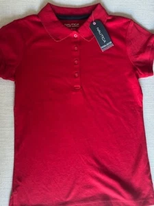 School Uniform Polo Shirt Red Nautica Girls Short Sleeve Sz M (8/10) - NWT - Picture 1 of 6