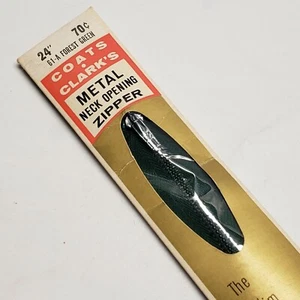 Coats and Clark's Zipper Vintage Metal Forest Green 24" Neck opening Made in USA - Picture 1 of 3