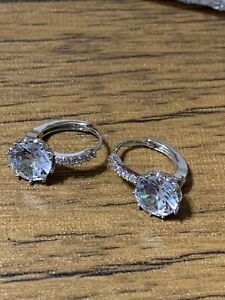 Silver Diamond Rhinestone Pierced Earrings, NWT