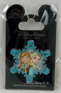 Disney Parks Pin Trading FROZEN Jeweled Snowflake Elsa & Anna Pin New on Card - Picture 1 of 3