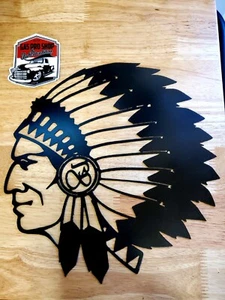 Indian Head Metal Wall Art Plasma Cut Home Decor Gift Idea Headdress - Picture 1 of 1