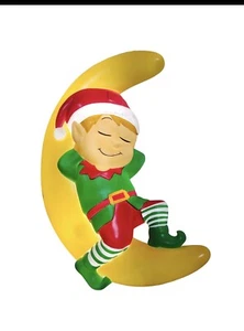 Elf On The Moon Christmas Holiday Decoration Light Up Blow Mold 22.5” - Picture 1 of 6