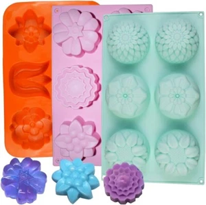 3 Stück Silikon Blume Seife Form 6 Hohlraum Kuchen Muffin Form, Blumenform Pfannen für - Bild 1 von 9