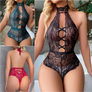 4PZ Pigiama Donna Sexy-Lingerie Babydoll Biancheria Intima Abito Pizzo G-string - Foto 1 di 18