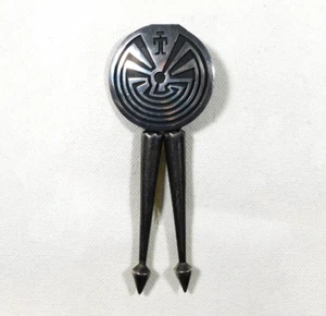 HOPI NATHAN FRED STERLING HANDMADE Vintage 'Man in the Maize Maze' BOLO TIE - Picture 1 of 6
