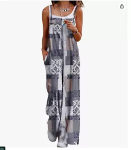 YESNO Women Summer Boho Casual Jumpsuits Large Wide Leg Overalls Floral Baggy - Picture 1 of 6