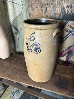 Antigua vasija de gres esmaltado con sal 6 galones batidora de mantequilla casa de campo Ohio Foto 1 de 4