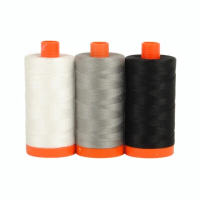 AURIFIL COLOR BUILDER CARRARA BLACK AND WHITE 3 LARGE SPOOLS 50 WT COTTON - Image 1 of 2