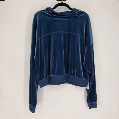 Alo Yogo Women's Size L Layer Top Cropped Velvet Hooded Blue Eclipse Athleisure - Image 1 of 4
