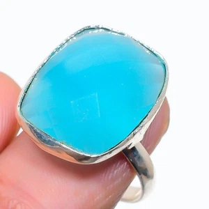 Aqua Chalcedony Gemstone Handmade 925 Sterling Silver Jewelry Ring Size 5 W322 - Picture 1 of 4