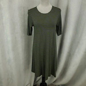 Old Navy Dress Womens Medium Olive Striped Swing T Shirt Stretch - Picture 1 of 11