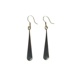 Vintage Mexico schwarze Onyx Intarsien lange Ohrhänger Sterling Silber 925 Haken - Bild 1 von 3