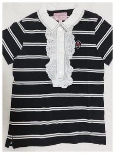 mezzo piano stripe black cute girls shirt Japan Kawaii 140cm Heart Ruffle - Picture 1 of 12