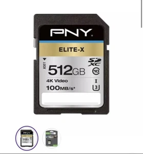 PNY 512GB Elite-X Class 10 U3 V30 SDXC Flash Memory Card - 100MB/s, Black  - Picture 1 of 2
