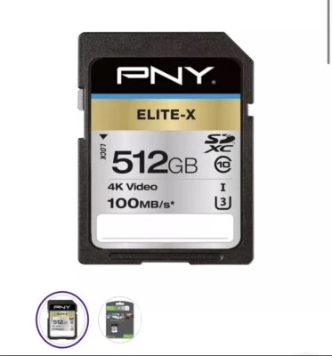 PNY 512GB Elite-X Class 10 U3 V30 SDXC Flash Memory Card - 100MB/s, Black  - Image 1 of 2
