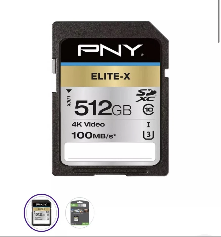 PNY 512GB Elite-X Class 10 U3 V30 SDXC Flash Memory Card - 100MB/s, Black  - Image 1 of 2