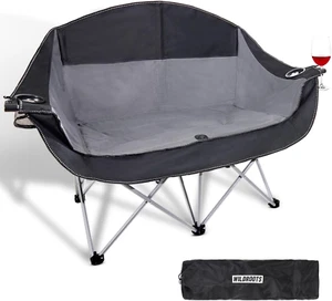 Outdoor Folding Double Camping Chair Adults 2 Person,Heavy Duty 600 LBS Loveseat - Picture 1 of 12