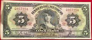 1958 Mexico 5 Pesos GYPSY Mexican banknote billete SERIE "HC" PREFIX "Q" 957254 - Picture 1 of 2