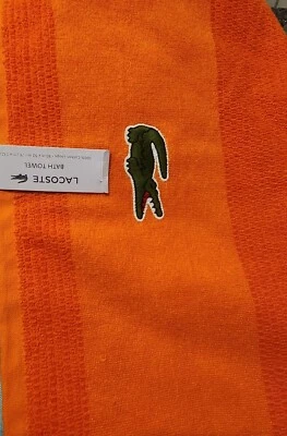 Lacoste ~ Toalla de baño naranja 100 % algodón 30" x 52" logotipo de cocodrilo grande (A) Foto 1 de 3