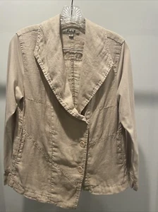 Womens FLAX 100 Percent Linen Khaki Tan Blazer Jacket Size P XS SMALL - Picture 1 of 9