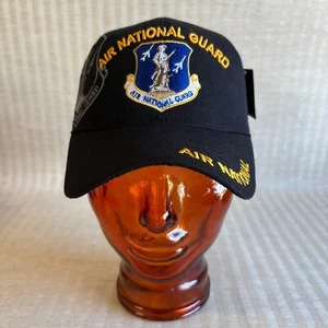 US Military Air National Guard Strapback Cap Mens OSFA Black 3D Embroidered Hat - Picture 1 of 13