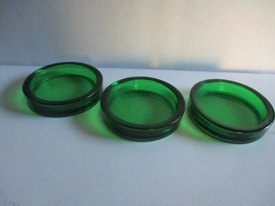 3 Crate & B arrel Green Glass Pillar Candle Holders Set of 3- Forest Green 3" - Image 1 of 4
