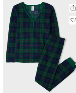 Womens Plaid Thermal Henley Pajamas - Green Size M NWT - Picture 1 of 2