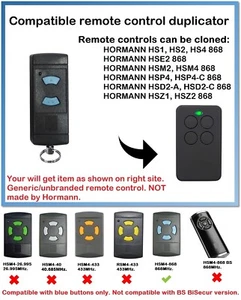 Duplicator Remote Control for Hormann HSE2 868MHz. (Blue Buttons Only - Picture 1 of 8