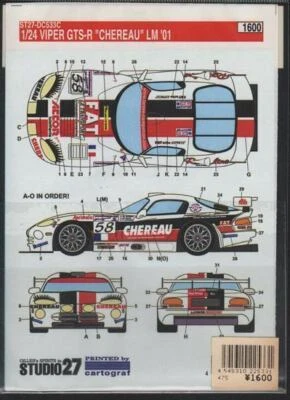 [ STUDIO 27 Decals ] 1/24 DODGE Viper GTS-R LM 2001 dal Giappone 4273 - Immagine 1 di 2