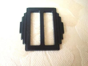 Vintage Art Deco Stepped Black Plastic Slide Buckle 1 1/2 x 1 5/8 In. - Picture 1 of 3
