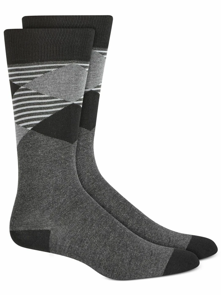 Calcetines de vestir ALFANI para hombre gris negro diamante Argyle AlfaTech Repreve talla 7-12 Foto 1 de 1