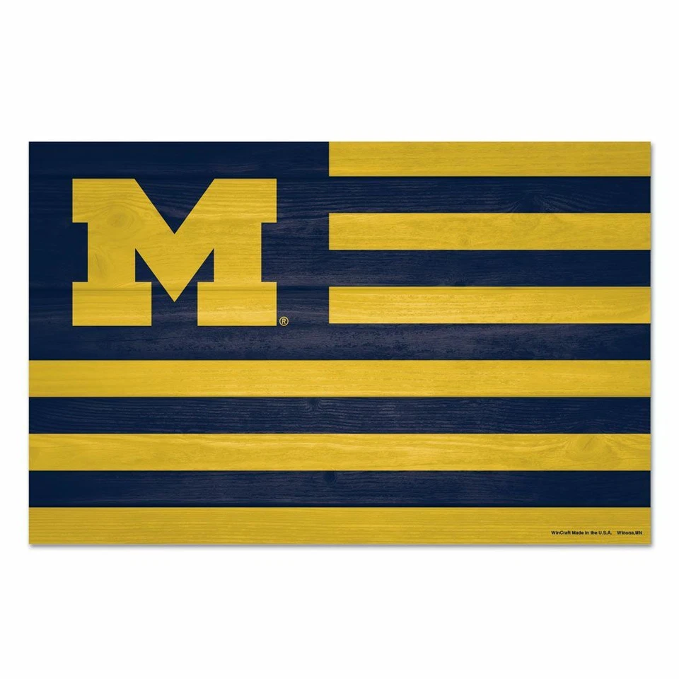 MICHIGAN WOLVERINES AMERICANA FLAG WOOD SIGN 11"x17" NEW WINCRAFT 👀 - Image 1 of 1