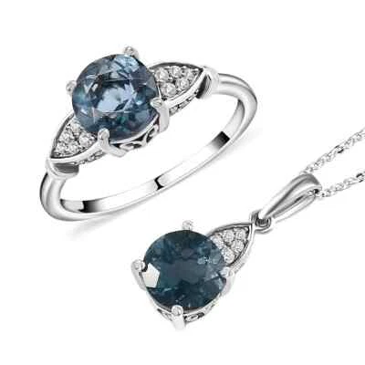 Anillo verde azulado fluorita y circón talla 9 y cadena colgante 20" enchapado en platino Foto 1 de 4