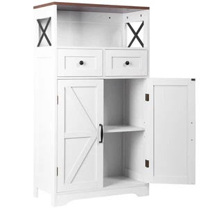 Bathroom Floor Cabinet with 2 Doors 2 Adjustable Shelves for Dining Room Kitchen - Picture 1 of 16