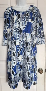 Women’s Just Love Blue Geometric Conservative Long Sleeve Dress - Picture 1 of 6