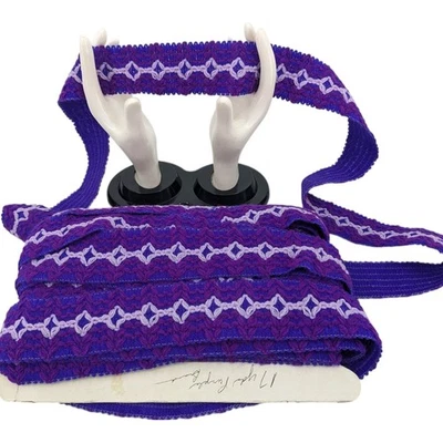 15 YDS 刺绣装饰复古复古 20 世纪 70 年代霓虹紫色 1.75 英寸宽丙烯酸纱线 — 第 1/4 张图片