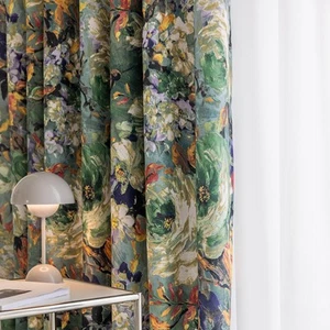 Floral Curtains for Bedroom Pattern Dark Green Vintage Painting Flower Blacko... - Picture 1 of 9