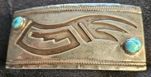 Antique Handmade Native American Hopi Sterling Silver Turquoise Belt Buckle 48gr - Picture 1 of 20
