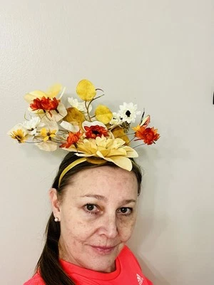 Horse Racing/ Derby/Easter/Cocktail/Tea party Hat One of A Kind Tan/orange Flwer - Image 1 of 4